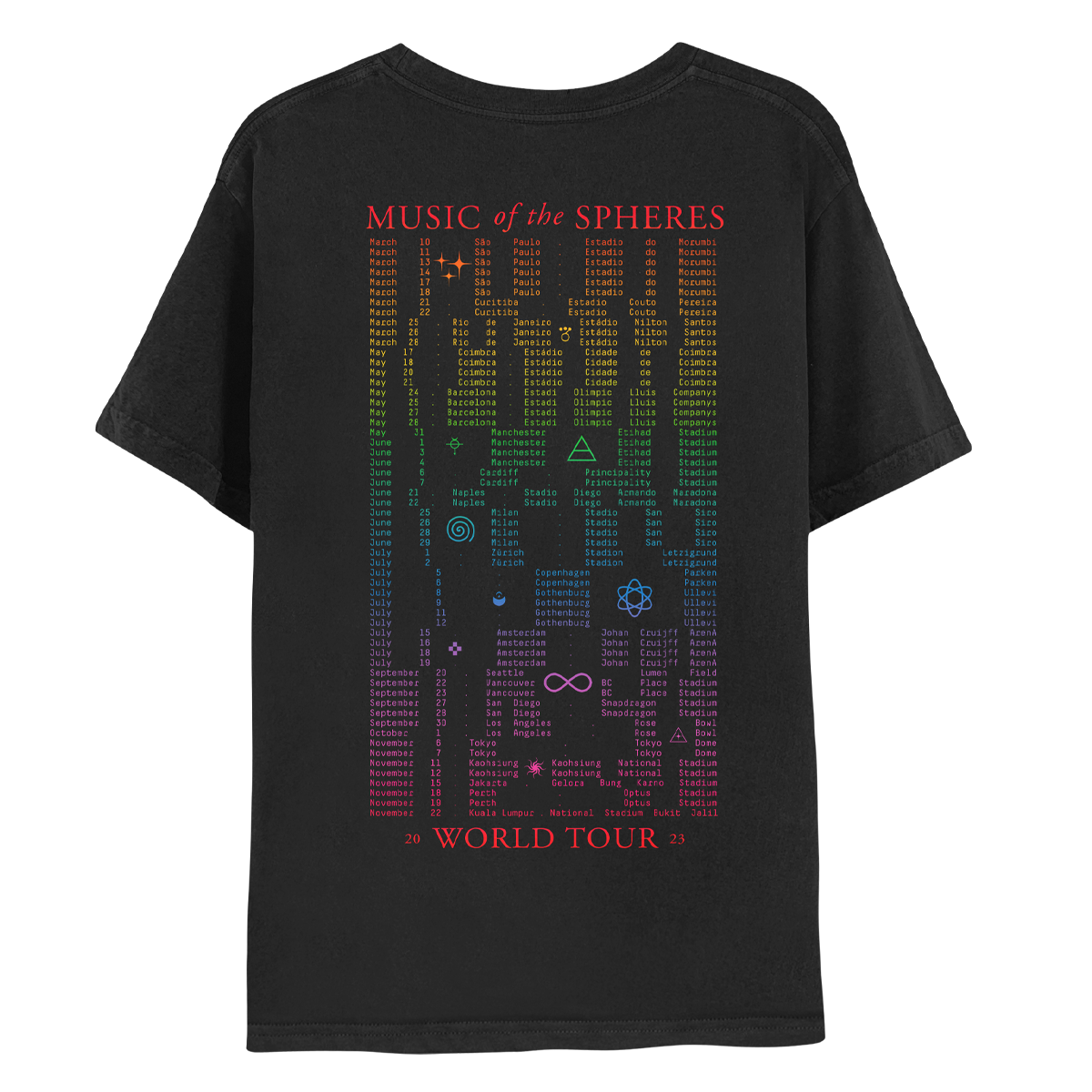 2023 WE ARE ALL/ONE IN THE UNIVERSE MUSIC OF THE SPHERES WORLD TOUR ADULT TEE